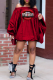 Red Casual Print Patchwork Off the Shoulder Lantern Skirt Dresses