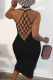 Black Sexy Solid Hollowed Out U Neck Pencil Skirt Dresses