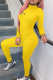 Yellow Fashion Casual Solid Zipper Turtleneck Skinny Jumpsuits