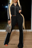 Pink Casual Striped Solid Patchwork Oblique Collar Long Sleeve Two Pieces