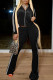 Black Casual Striped Solid Patchwork Oblique Collar Long Sleeve Two Pieces