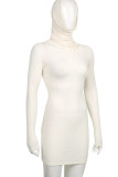 White Casual Solid Patchwork Hooded Collar Pencil Skirt Dresses