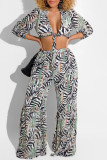 Colour Sexy Casual Print Bandage V Neck Three Quarter Two Pieces