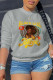 Grey Casual Print Patchwork O Neck Tops
