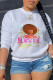 White Casual Print Patchwork O Neck Tops