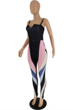 Black Sexy Casual Patchwork Backless Spaghetti Strap Skinny Jumpsuits