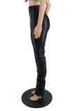 Brown Fashion Casual Solid Fold Regular High Waist Trousers