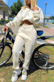 White Fashion Casual Solid Split Joint Zipper Turndown Collar Long Sleeve Two Pieces