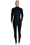 Black Casual Print Patchwork O Neck Long Sleeve Two Pieces