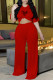 Red Casual Print Patchwork O Neck Short Sleeve Two Pieces