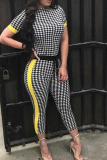 Black Casual Plaid Patchwork O Neck Skinny Jumpsuits