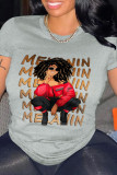 Red Casual Print Patchwork O Neck T-Shirts