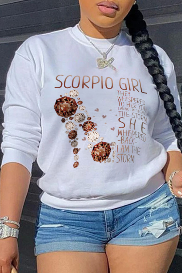White Casual Print Patchwork O Neck Tops