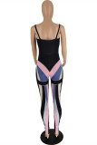 Black Sexy Casual Patchwork Backless Spaghetti Strap Skinny Jumpsuits