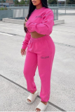 Pink Casual Print Patchwork O Neck Long Sleeve Two Pieces