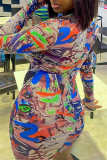 Colour Fashion Casual Print Basic O Neck Long Sleeve Dresses pre-sale