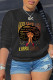 Black Casual Print Patchwork O Neck Tops