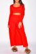 Red Casual Solid Patchwork U Neck Long Sleeve Three Pieces