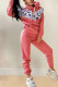 Rose Red Casual Print Patchwork Hooded Collar Long Sleeve Two Pieces
