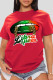 Red Casual Print Patchwork O Neck T-Shirts