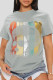 Grey Casual Print Patchwork O Neck T-Shirts