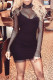 Black Sexy Solid Patchwork See-through O Neck Long Sleeve Two Pieces