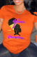 Orange Casual Print Patchwork O Neck T-Shirts