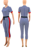 Red Casual Plaid Patchwork O Neck Skinny Jumpsuits
