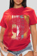 Red Casual Print Patchwork O Neck T-Shirts