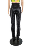 Brown Fashion Casual Solid Fold Regular High Waist Trousers