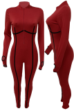 Burgundy Sexy Solid Patchwork Half A Turtleneck Skinny Jumpsuits