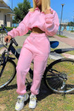 Pink Fashion Casual Solid Split Joint Zipper Turndown Collar Long Sleeve Two Pieces