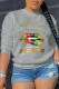 Grey Casual Print Patchwork O Neck Tops