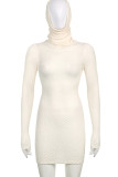 White Casual Solid Patchwork Hooded Collar Pencil Skirt Dresses