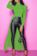 Green Casual Street Solid Patchwork Fold Asymmetrical Half A Turtleneck Tops