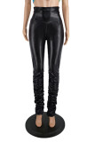 Brown Fashion Casual Solid Fold Regular High Waist Trousers