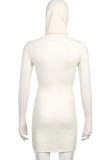 White Casual Solid Patchwork Hooded Collar Pencil Skirt Dresses