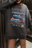 Grey Fashion Casual Print Basic O Neck Tops