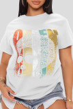 Red Casual Print Patchwork O Neck T-Shirts