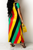 Yellow Sexy Striped Cross Straps O Neck Irregular Dress Dresses