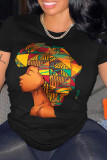 Red Casual Print Patchwork O Neck T-Shirts