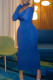 Blue Sexy Casual Solid Hollowed Out Patchwork Half A Turtleneck Long Sleeve Dresses