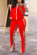 Red Casual Print Leopard Patchwork Zipper Zipper Collar Long Sleeve Two Pieces