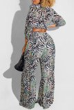 Colour Sexy Casual Print Bandage V Neck Three Quarter Two Pieces
