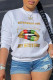 White Casual Print Patchwork O Neck Tops
