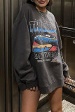 Grey Fashion Casual Print Basic O Neck Tops