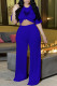 Royal Blue Casual Print Patchwork O Neck Short Sleeve Two Pieces