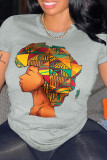 Red Casual Print Patchwork O Neck T-Shirts