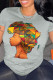 Grey Casual Print Patchwork O Neck T-Shirts