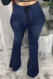 Blue Fashion Casual Solid Bandage Regular Denim Jeans